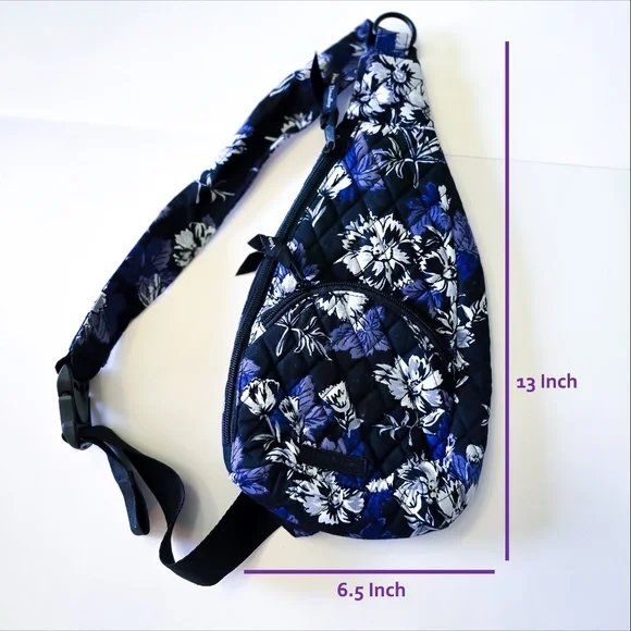 Vera Bradley Quilted Sling Backpack – Black, Purple, Gray & White | Like New - Picture 2 of 8